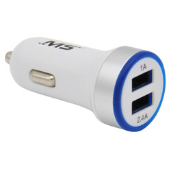 12V/DC Dual 2.4A & 1A USB Charger  White MBS01106